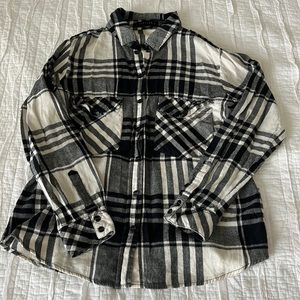 Black and white button up flannel shirt